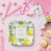 Moderne goldgelbe Zitronen Grüne Blätter Hochzeit Pappteller (Party)