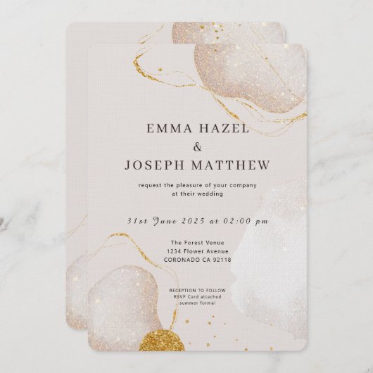 Moderne Goldglasur der Rose Einladung Hochzeitsfei (Vorne/Hinten)