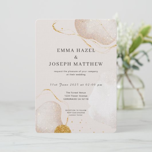 Moderne Goldglasur der Rose Einladung Hochzeitsfei (Stehend Vorderseite)