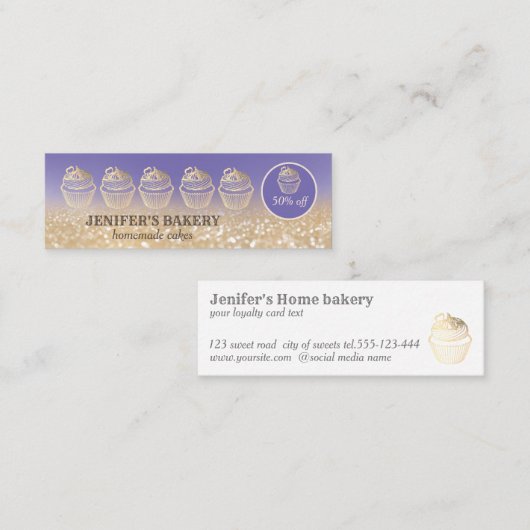 Moderne Goldglatter Kuchen hausgemachte Bäckerei Mini Visitenkarte (Vorne/Hinten)