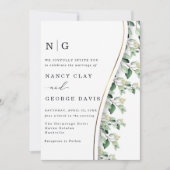 Moderne Goldgrün-Blätter Monogram Wedding Einladung (Vorderseite)