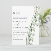 Moderne Goldgrün-Blätter Monogram Wedding Einladung (Stehend Vorderseite)