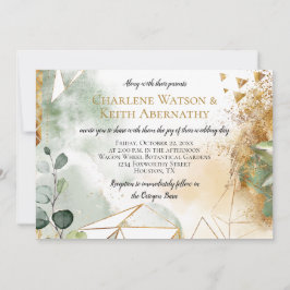 Moderne goldgrüne geometrische Botanische Hochzeit Einladung