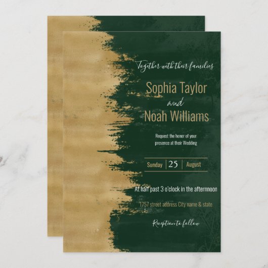 Moderne goldgrüne Pinselstriche Abstrakte Malerei (Vorne/Hinten)