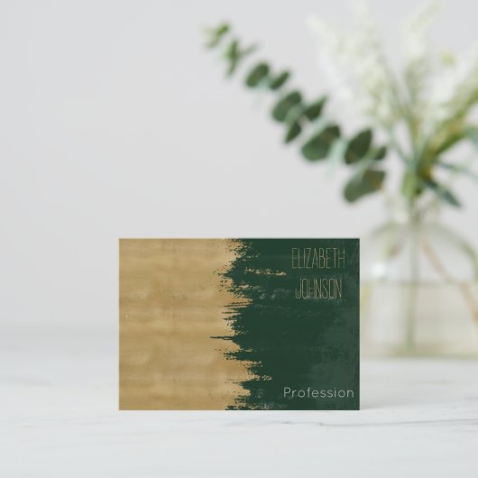 Moderne goldgrüne Pinselstriche Abstrakte Malerei Visitenkarte (Stehend Vorderseite)