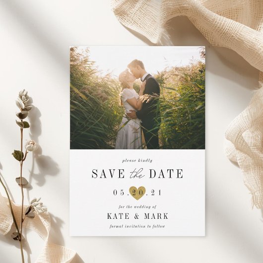 Moderne Goldherz-Foto-Hochzeit Save The Date