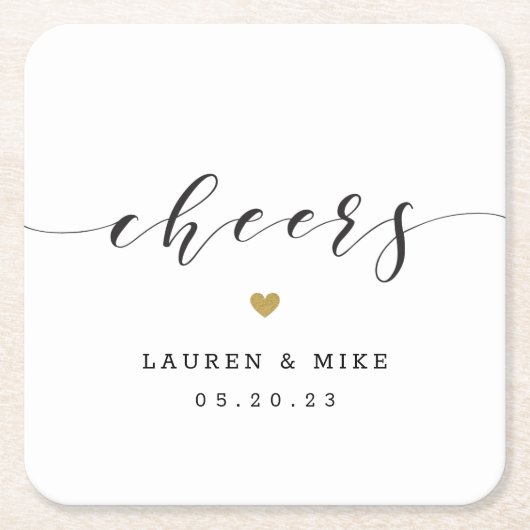 Moderne Goldherz-Hochzeit Rechteckiger Pappuntersetzer (Vorderseite)