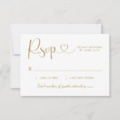 Moderne Goldherz-Kalligrafie-Hochzeit RSVP Karte (Vorderseite)