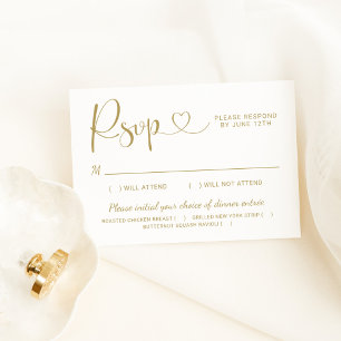 Moderne Goldherz-Kalligrafie-Hochzeit RSVP Karte