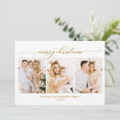 Moderne Goldkalligraphie 3 Multi-Foto Weihnachten (Stehend Vorderseite)