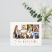 Moderne Goldkalligraphie 7 Foto Einfache Abschluss Ankündigungspostkarte (Stehend Vorderseite)