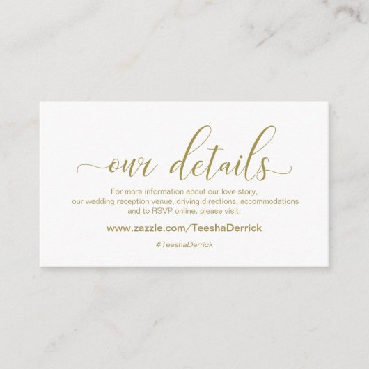 Moderne Goldkalligraphie, Hochzeit unserer Details Begleitkarte (Vorderseite)