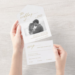 Moderne Goldkalligraphie in einem Foto All In One Einladung