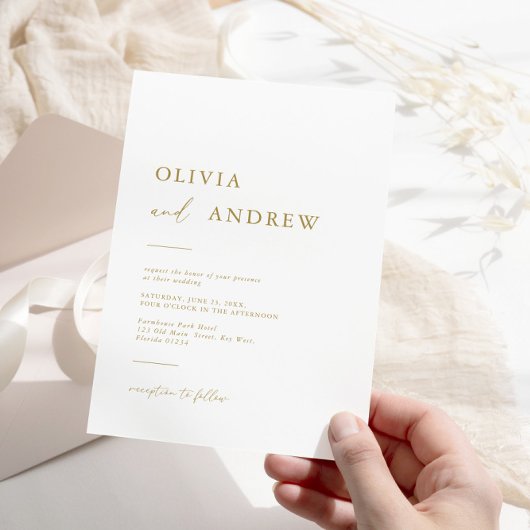 Moderne Goldkalligraphie Minimalistische Hochzeit Einladung