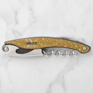 Moderne Goldkellerei-Glitzer-Monogramm-Kellner Kellnermesser
