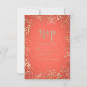 Moderne Goldkoralle Orange Elegante Strandhochzeit RSVP Karte