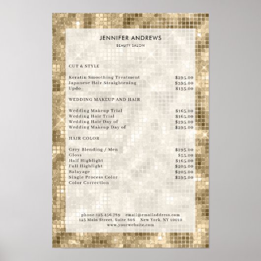 Moderne Goldlachsalon-Preisliste Poster (Vorne)