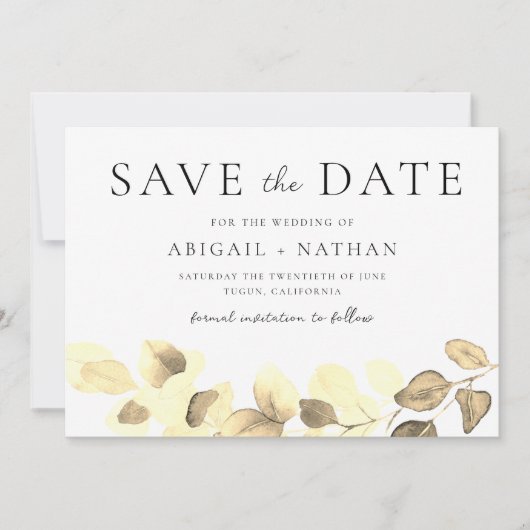 Moderne Goldleaf-Hochzeit Save The Date (Vorderseite)