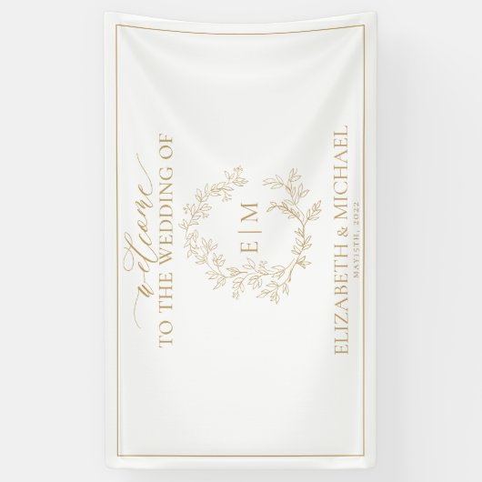 Moderne Goldleafy-Wappen-Monogram-Hochzeit Banner (Vertikal)
