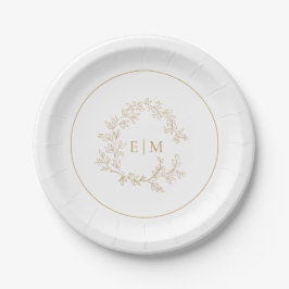 Moderne Goldleafy-Wappen-Monogram-Hochzeit Pappteller