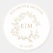 Moderne Goldleafy-Wappen-Monogram-Hochzeit Runder Aufkleber (Vorderseite)
