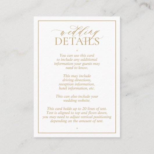 Moderne Goldleafy-Wappen-Monogram-Hochzeitdetails Begleitkarte (Rückseite)