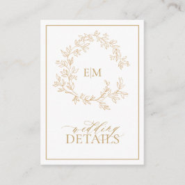 Moderne Goldleafy-Wappen-Monogram-Hochzeitdetails Begleitkarte