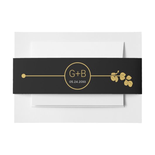 Moderne Goldlinie und Zweig mit Blätter Hochzeit Einladungsbanderole (Vorderseite Beispiel)