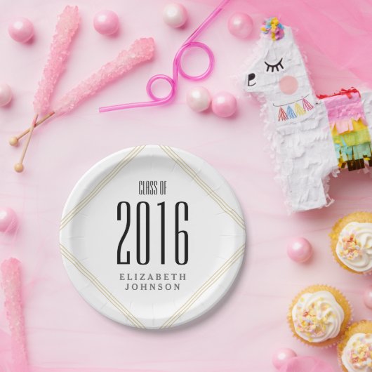 Moderne Goldlinien, personalisierter Abschluss Pappteller (Party)