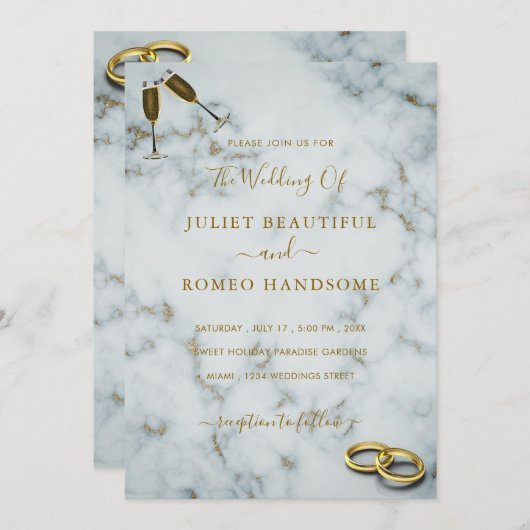 Moderne Goldmarmor-Rings Hochzeitsfeiern (Vorne/Hinten)