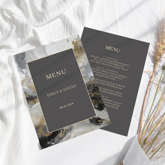 Moderne Goldmedaille Anthrazit Artistic Watercolor Menükarte
