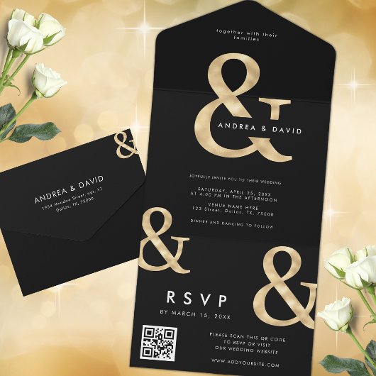 Moderne Goldmedaillen und Black QR Code UAWG Weddi All In One Einladung