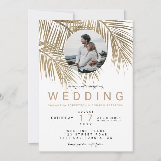 Moderne Goldpalme aus Foto Einladung (Vorderseite)