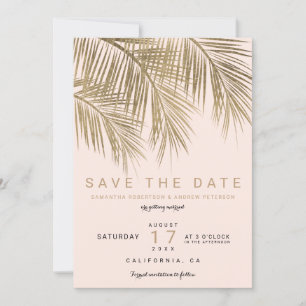 Moderne Goldpalme, elegant Save the Date rosa