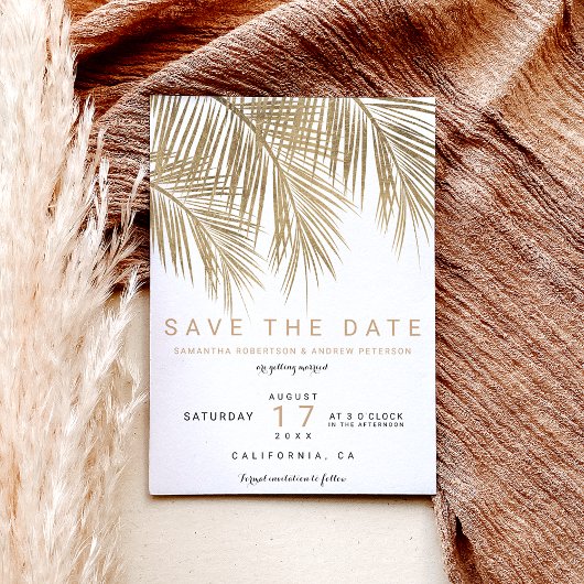 Moderne Goldpalme Save the Date elegant