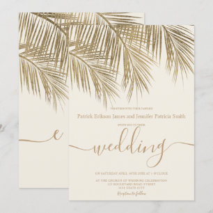 Moderne Goldpalme-Schrift Elfenbeinhochzeit Einladung