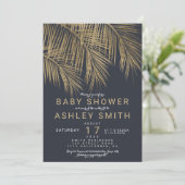 Moderne Goldpalme, treenavy Blue Babydusche Einladung (Stehend Vorderseite)