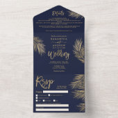 Moderne Goldpalme tropische Marinebräu Hochzeit All In One Einladung (Innen Boden)