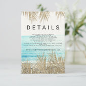 Moderne Goldpalmen Strand Foto Hochzeitsdetails Begleitkarte (Stehend Vorderseite)