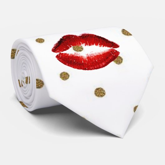 Moderne Goldpunkte, Rote Glitzer Lippen Krawatte (Gerollt)