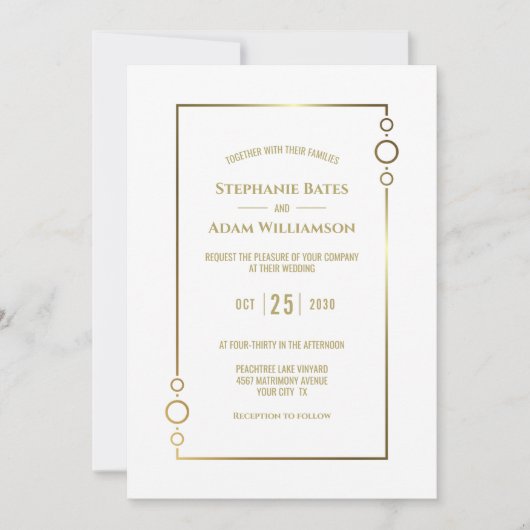 Moderne Goldrahmen-Hochzeit Einladung (Vorderseite)