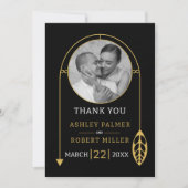 Moderne Goldrahmen mit Foto- und Blatthochzeit Dankeskarte (Vorderseite)