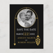 Moderne Goldrahmen mit Foto- und Blatthochzeit Postkarte (Vorderseite)