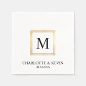 Moderne Goldrahmen-Schwarz-weiß-Monogramm-Hochzeit Serviette (Vorderseite)