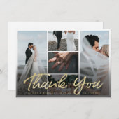 Moderne Goldrausch-Script-Typografie mit Fotos Dankeskarte (Vorne/Hinten)