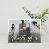 Moderne Goldrausch-Script-Typografie mit Fotos Dankeskarte (Stehend Vorderseite)