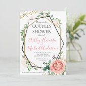 Moderne goldrosa geometrische Paare Dusche einlade Einladung (Stehend Vorderseite)