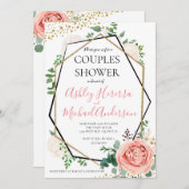 Moderne goldrosa geometrische Paare Dusche einlade Einladung (Vorne/Hinten)