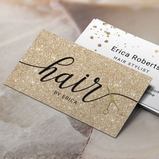 Moderne Goldschere Elegante Typografie Friseur Sal Visitenkarte