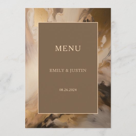 Moderne Goldschokolade-Hochzeit Menükarte (Rückseite)